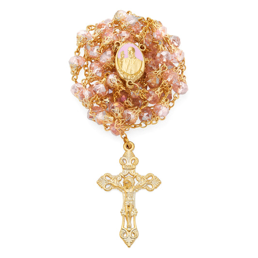 Pope Francis Rosary with Pink Balloon-shape Crystal Beads