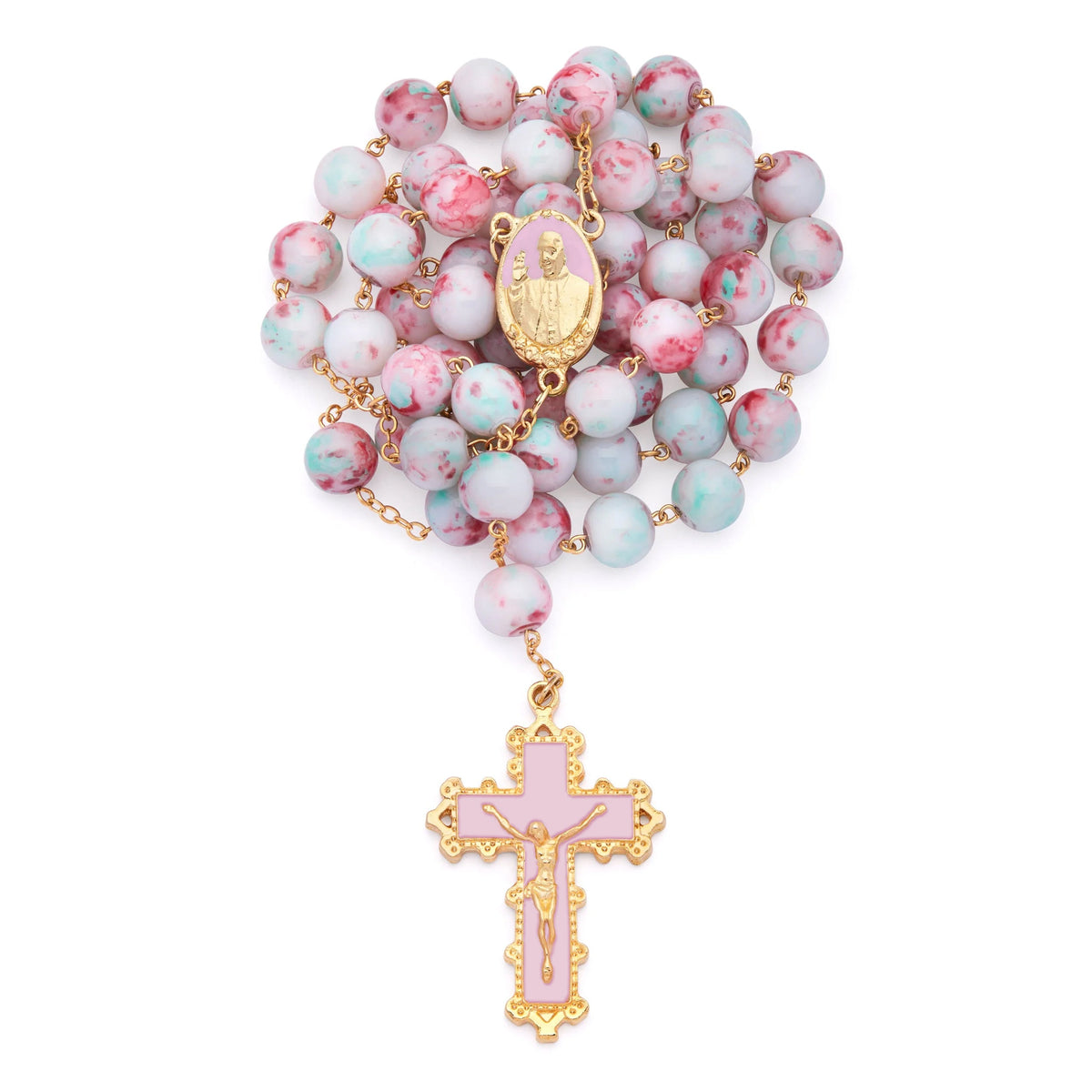 Pope Francis Rosary with Pink Variegated Beads