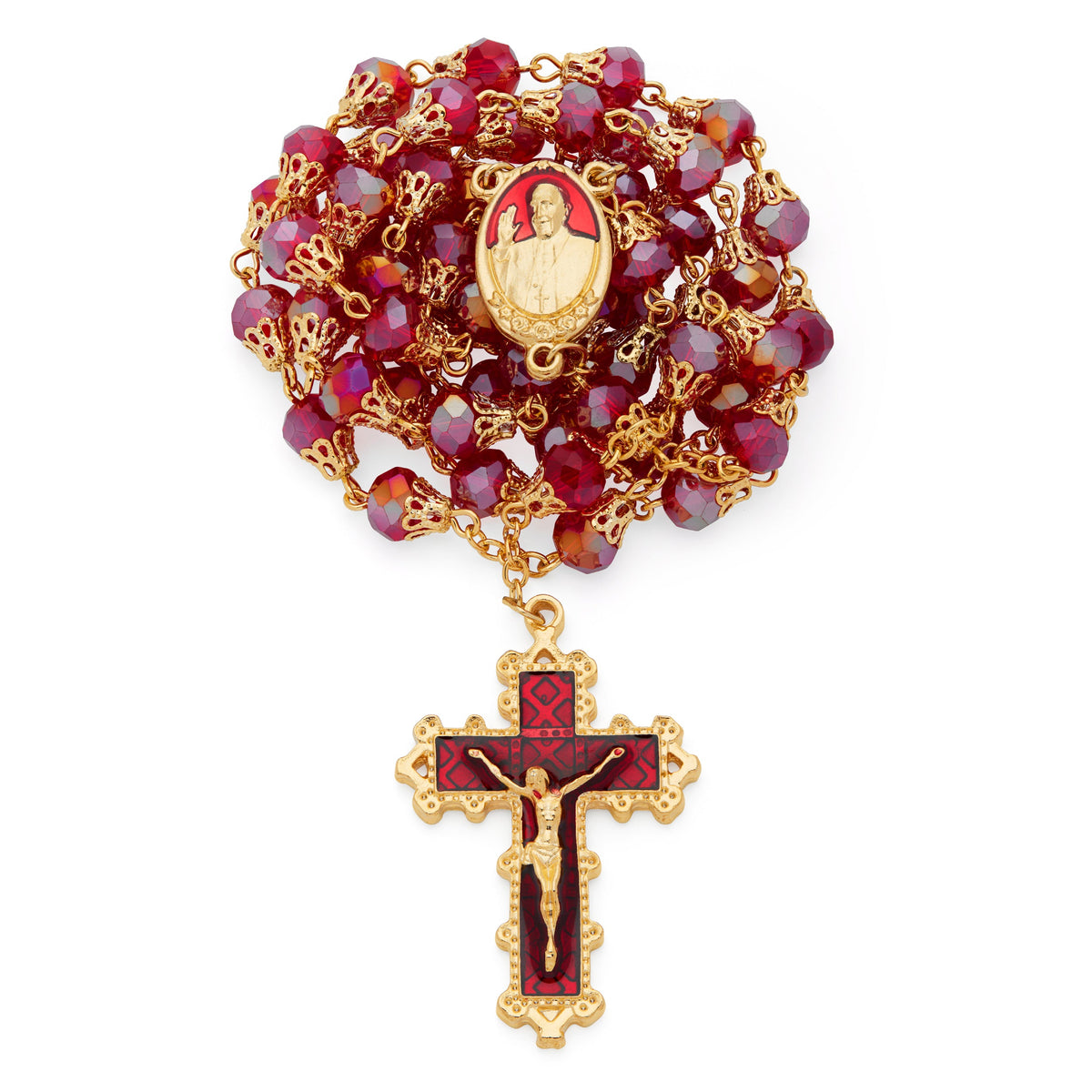Pope Francis Rosary with Red Balloon-shape Crystal Beads