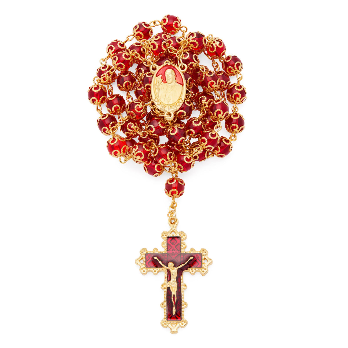 Pope Francis Rosary with Red Capped Crystal Beads