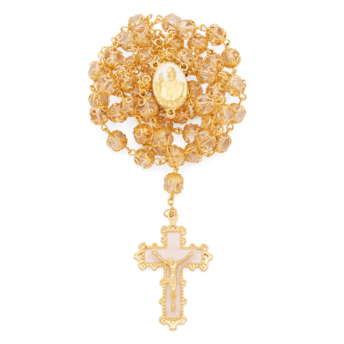 Pope Francis Rosary with White Capped Crystal Beads