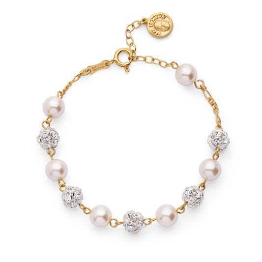 Pope Leo XIV Adjustable Gold-Plated Sterling Silver Bracelet with White Pearl and Rhinestone Beads