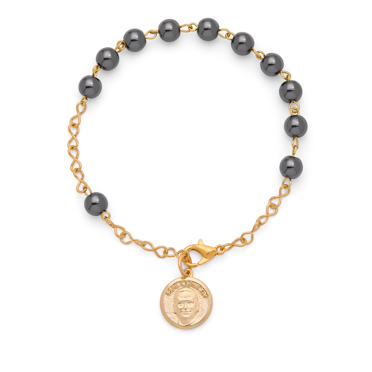 Pope Leo XIV Bracelet in Gold-Tone with Hematite Beads