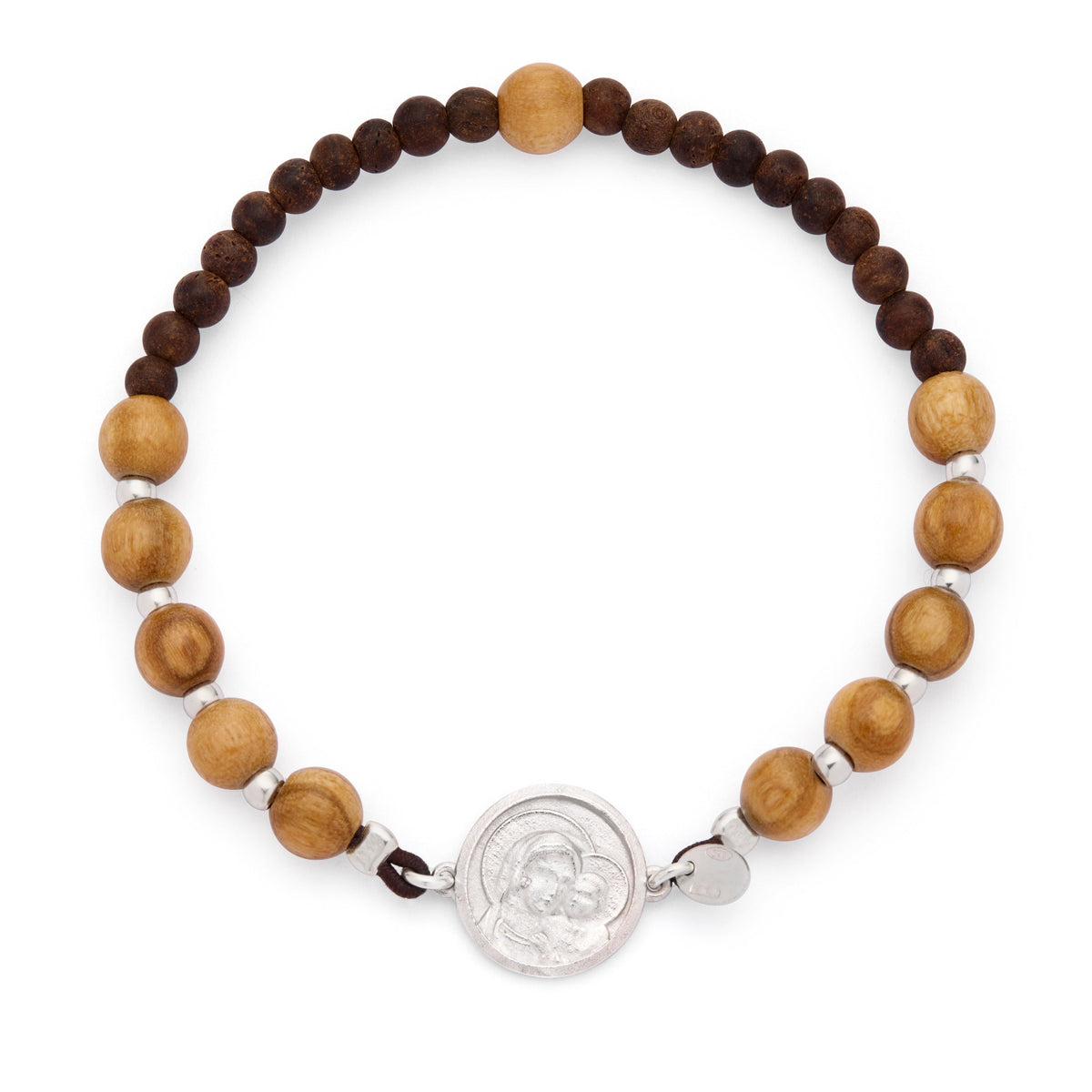 Pope Leo XIV Elastic Bracelet with Wooden Beads and Sterling Silver Medal