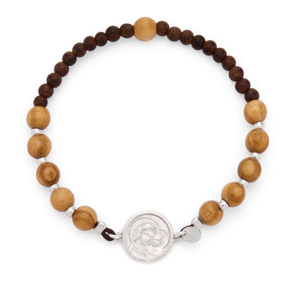 Pope Leo XIV Elastic Bracelet with Wooden Beads and Sterling Silver Medal