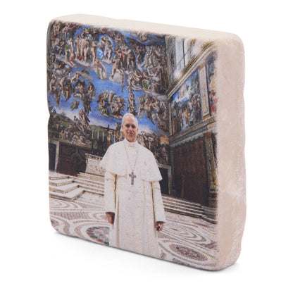 Pope Leo XIV Marble Dust Magnet with the Sistine Chapel