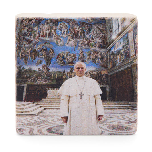 Pope Leo XIV Marble Dust Magnet with the Sistine Chapel