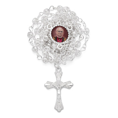 Pope Leo XIV Metal Rosary Case with Metal Rosary