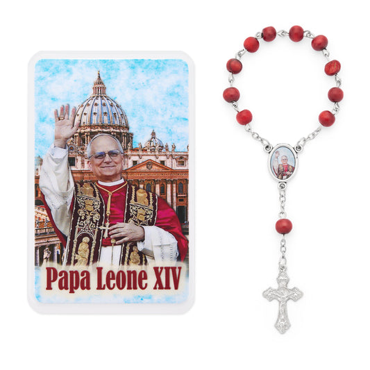Pope Leo XIV One-Decade Rosary with Prayer Card