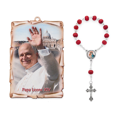 Pope Leo XIV One-Decade Rosary with Wooden Panel