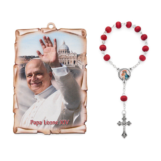 Pope Leo XIV One-Decade Rosary with Wooden Panel