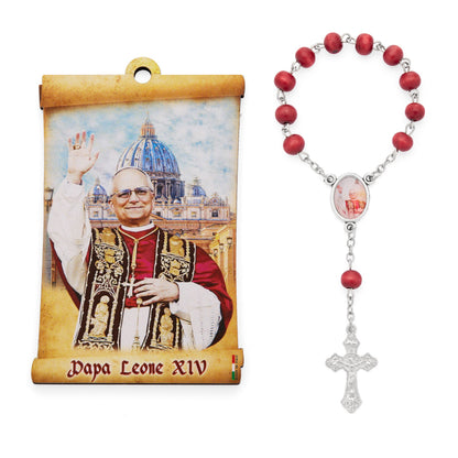 Pope Leo XIV One-Decade Rosary with Wooden Panel on Inauguration Day