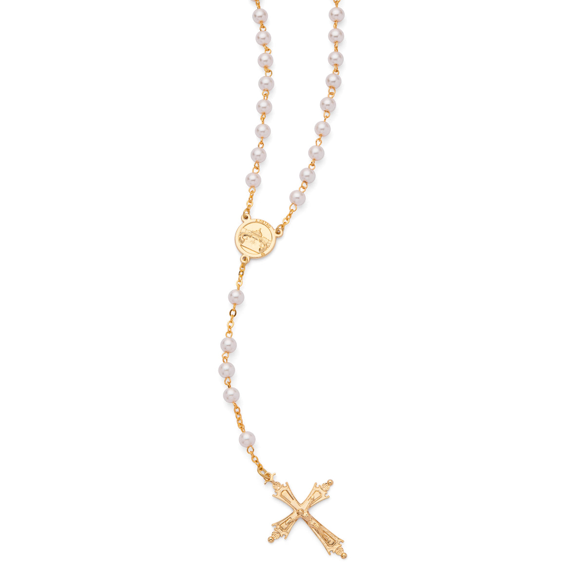 Pope Leo XIV Rosary in Gold-Tone with Synthetic Pearl Beads