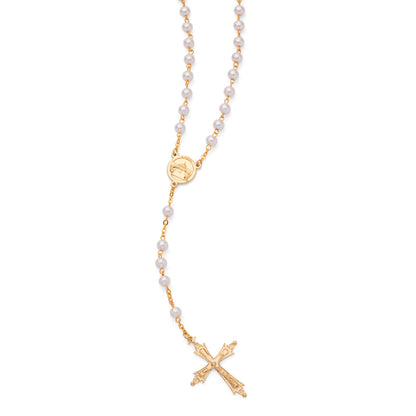 Pope Leo XIV Rosary in Gold-Tone with Synthetic Pearl Beads