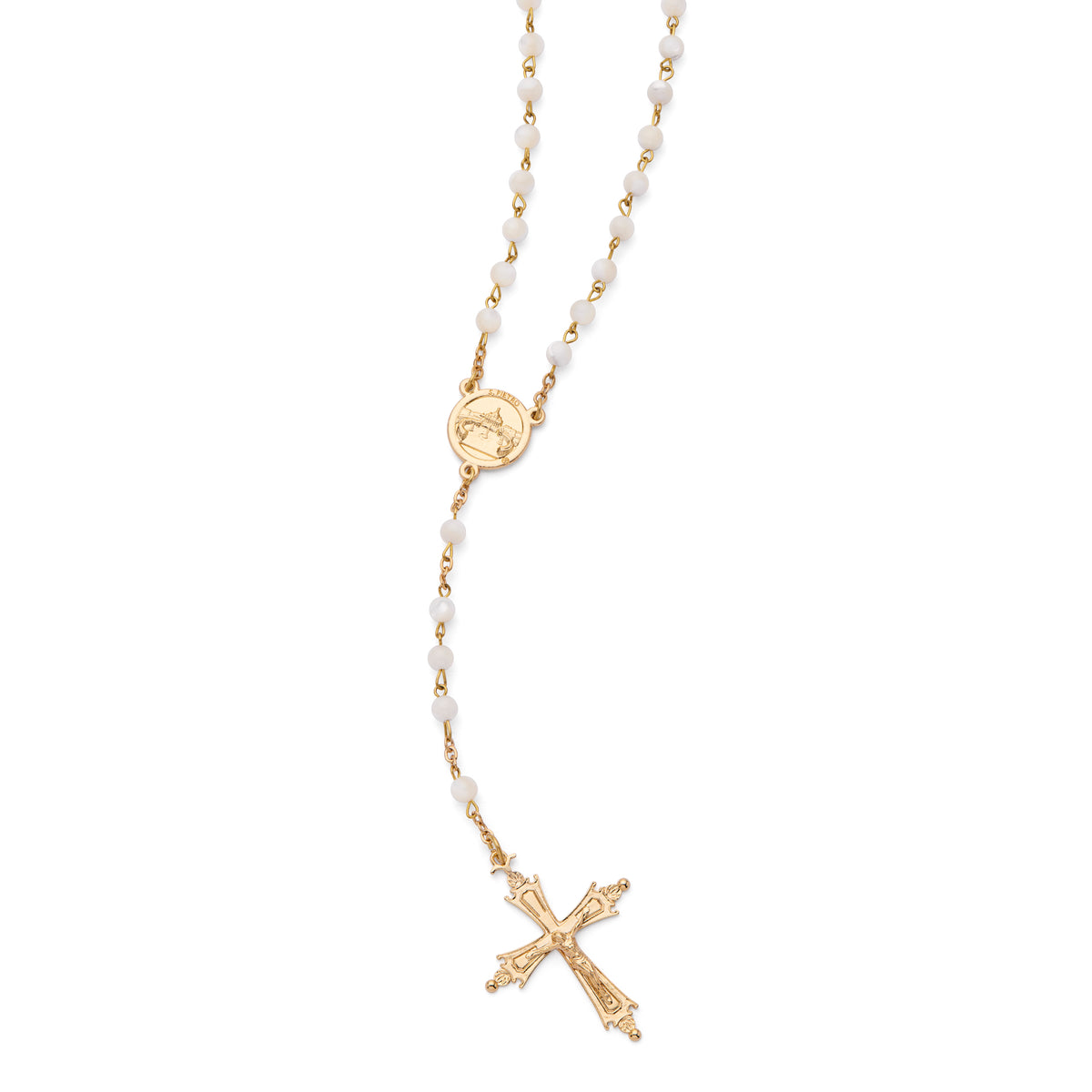 Pope Leo XIV Rosary in Gold-Tone with Mother-of-Pearl Beads