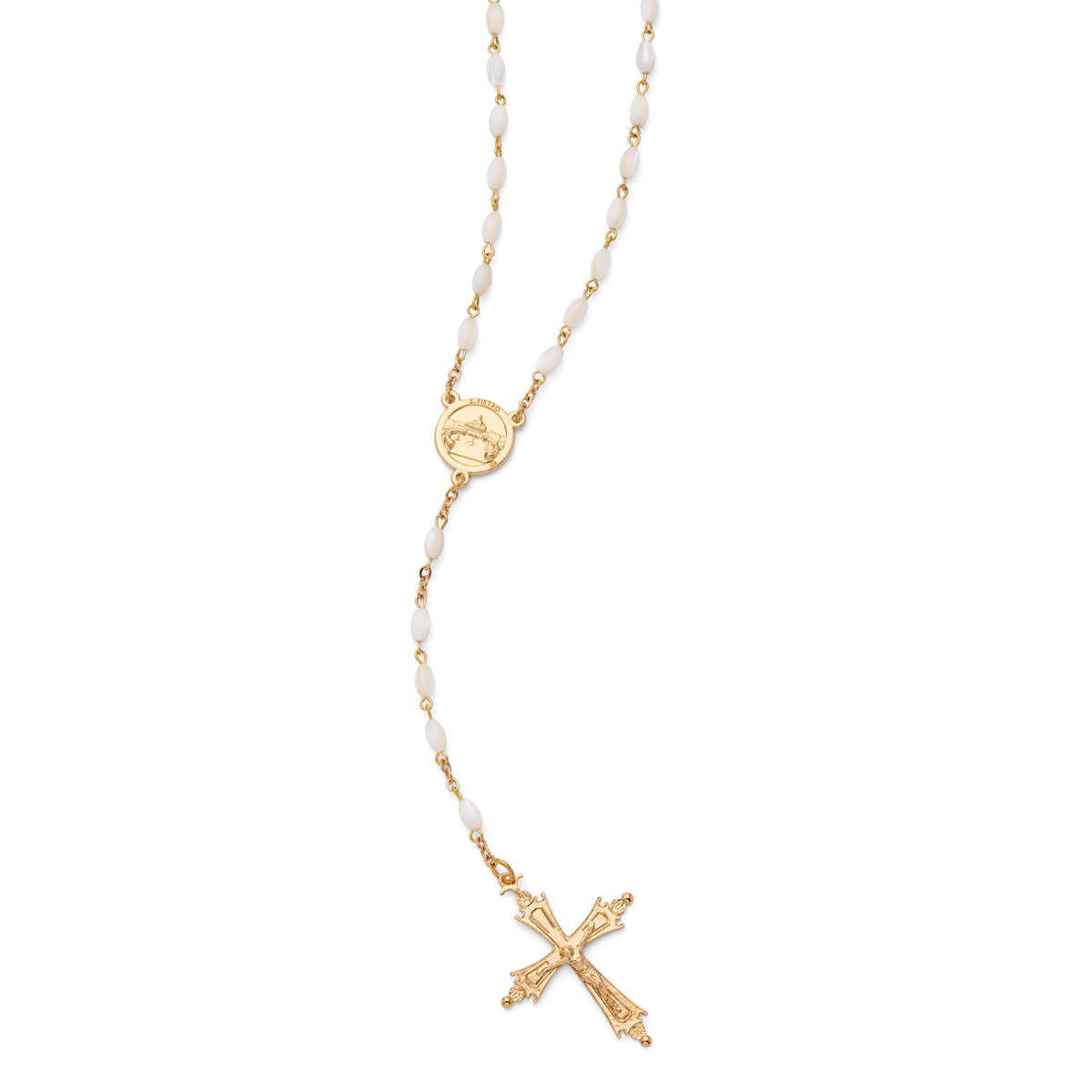 Pope Leo XIV Rosary in Gold-Tone with Oval Mother-of-Pearl Beads