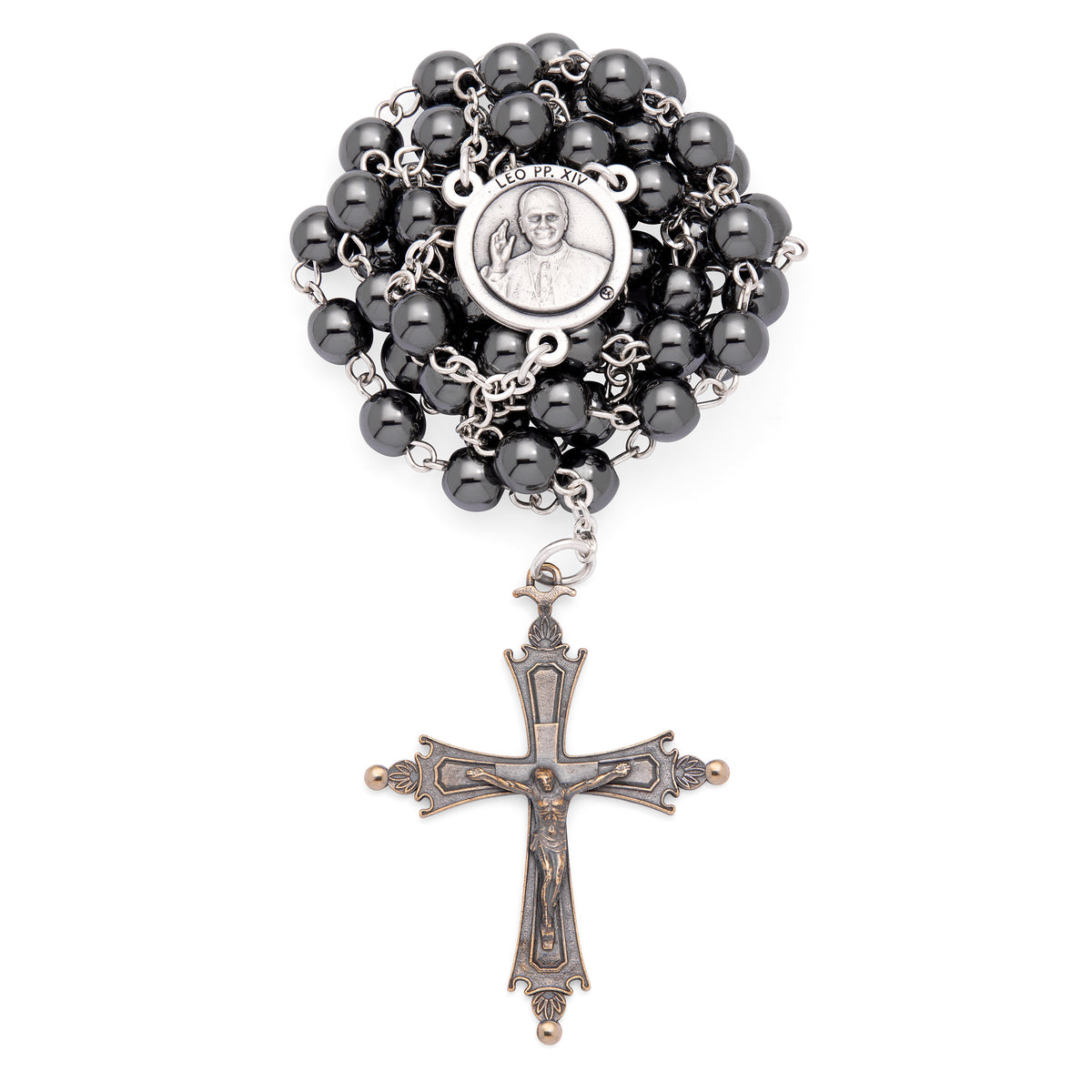 Pope Leo XIV Rosary with Hematite Beads