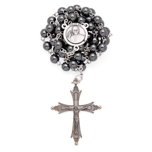 Pope Leo XIV Rosary with Hematite Beads