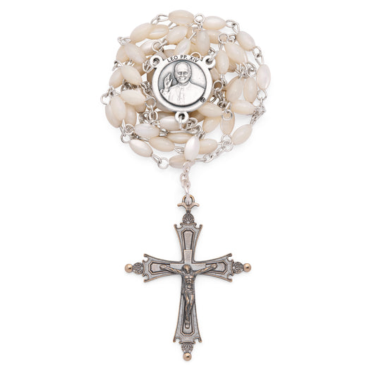 Pope Leo XIV Rosary with Oval Mother-of-Pearl Beads