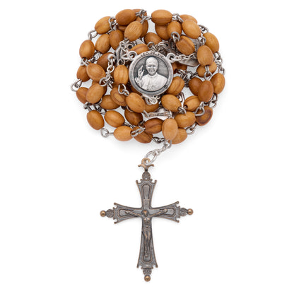 Pope Leo XIV Rosary with Oval Olive Wood Beads