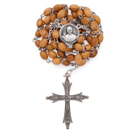 Pope Leo XIV Rosary with Oval Olive Wood Beads