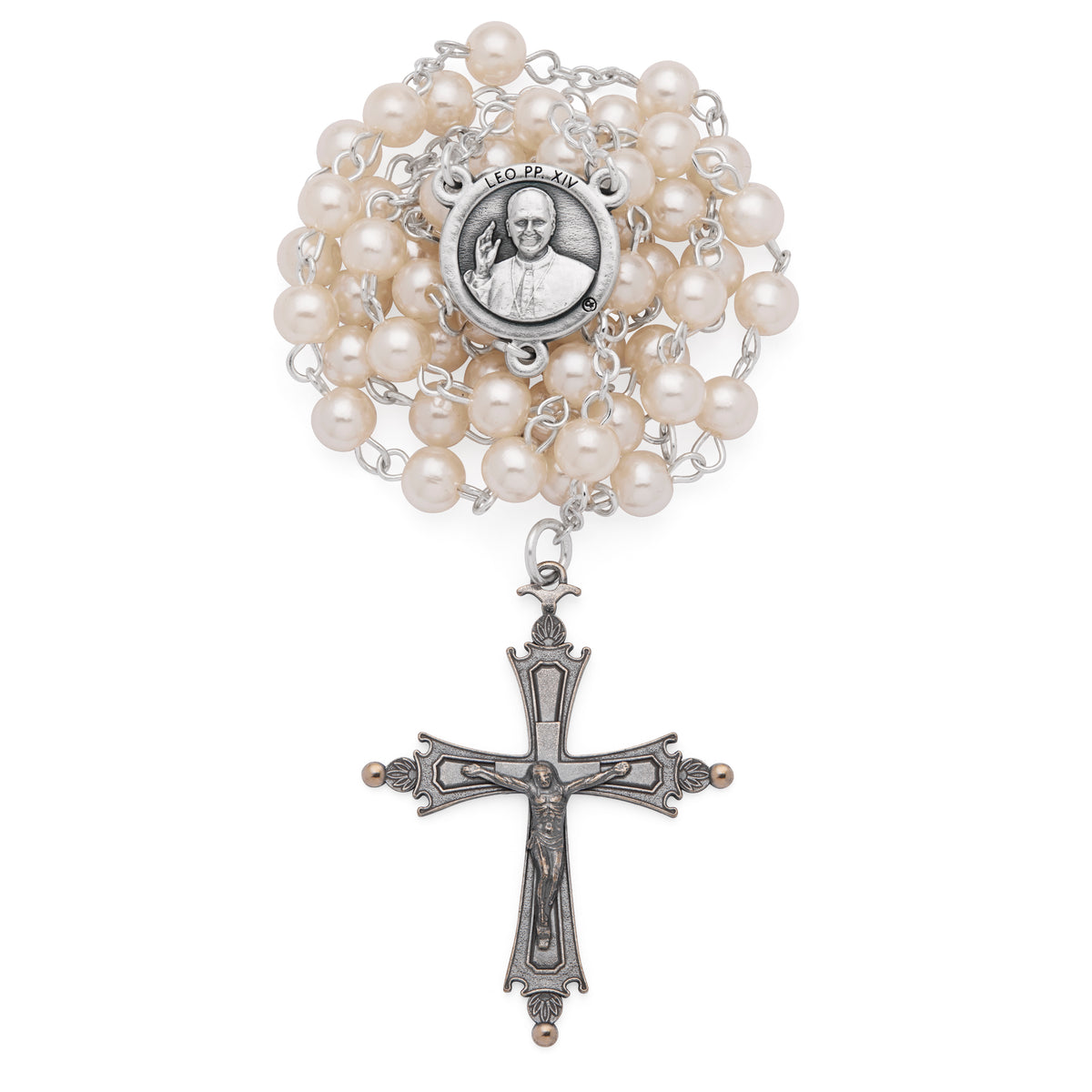Pope Leo XIV Rosary with Synthetic Pearl Beads