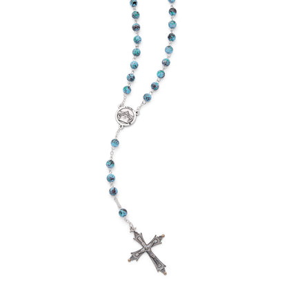 Pope Leo XIV Rosary with Turquoise Beads Speckled in Purple and Green