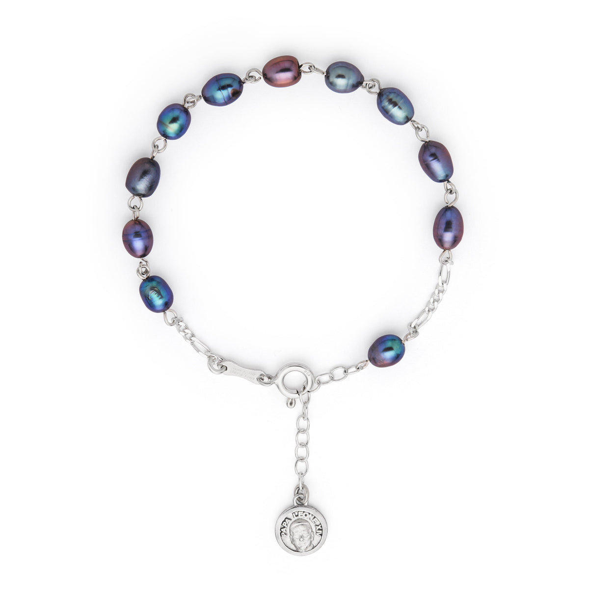 Pope Leo XIV Sterling Silver Bracelet with Purple Freshwater Pearl Beads