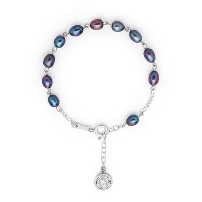 Pope Leo XIV Sterling Silver Bracelet with Purple Freshwater Pearl Beads