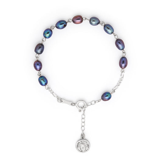 Pope Leo XIV Sterling Silver Bracelet with Purple Freshwater Pearl Beads