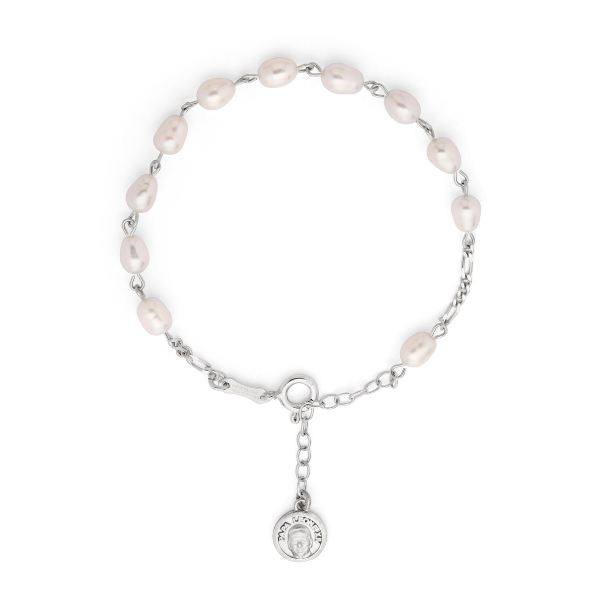 Pope Leo XIV Sterling Silver Bracelet with White Freshwater Pearl Beads