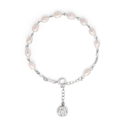 Pope Leo XIV Sterling Silver Bracelet with White Freshwater Pearl Beads