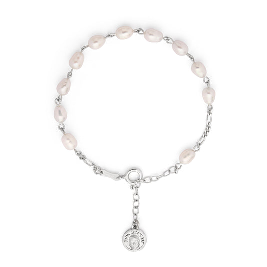 Pope Leo XIV Sterling Silver Bracelet with White Freshwater Pearl Beads