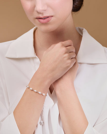 Pope Leo XIV Sterling Silver Bracelet with White Freshwater Pearl Beads