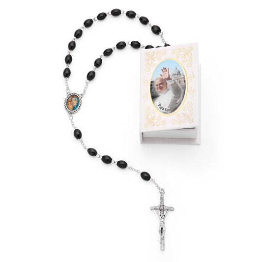 Pope Leo XIV White Rosary Case with Wood Rosary