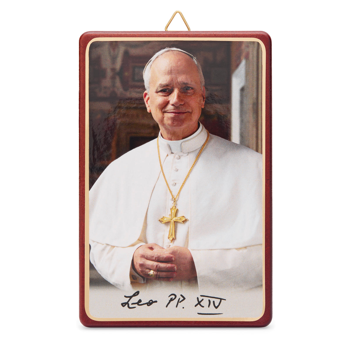 Pope Leo XIV Wooden Panel with Red Border
