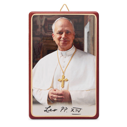 Pope Leo XIV Wooden Panel with Red Border