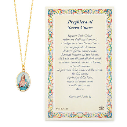 Prayer Card with Medal and Chain of the Sacred Heart of Jesus
