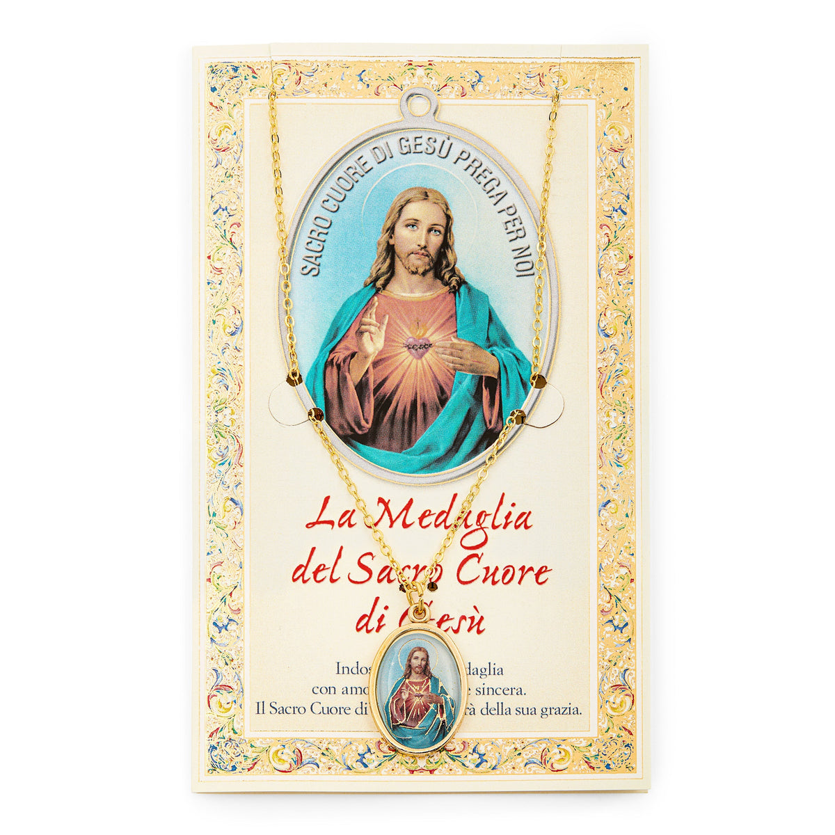 Prayer Card with Medal and Chain of the Sacred Heart of Jesus