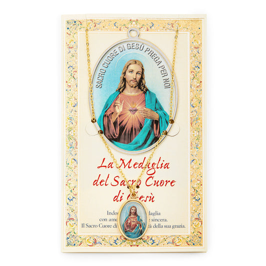 Prayer Card with Medal and Chain of the Sacred Heart of Jesus