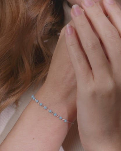 Bracelet chapelet en argent sterling avec perles bleu clair et médaille miraculeuse