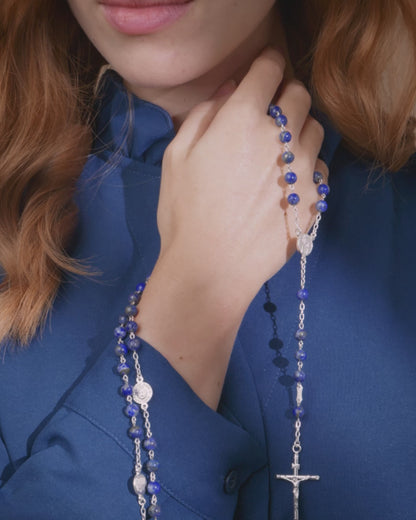 Rosario in argento sterling e lapislazzuli