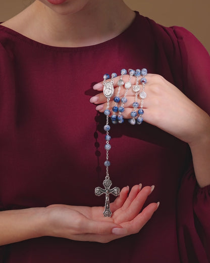 Unsere Liebe Frau von der Guten Gesundheit Rosenkranz mit blau marmorierten Perlen und den vier römischen Basiliken