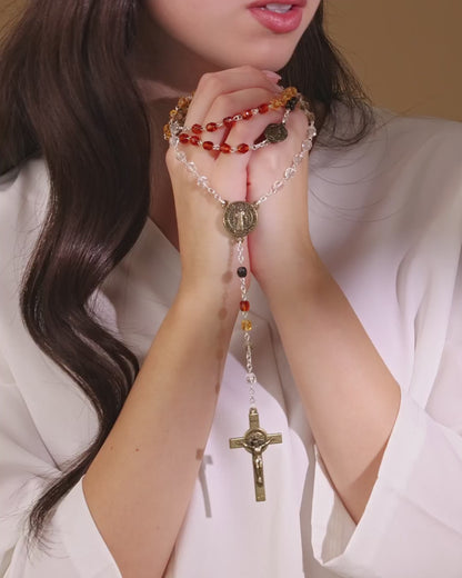 Saint Benedict Rosary with Brown-Toned Crystal Beads