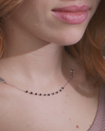 Collana Rosario in Argento 925 con Grani Neri