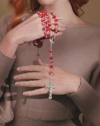 Papst Franziskus Rosenkranz mit roten Muschelperlen