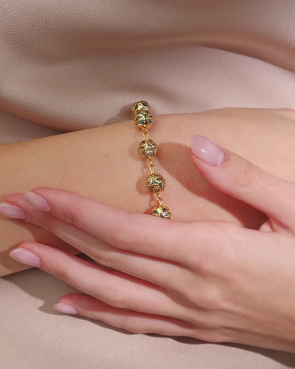 Bracciale Rosario Dorato con Grani in Cristallo Azzurro e Coppiglie