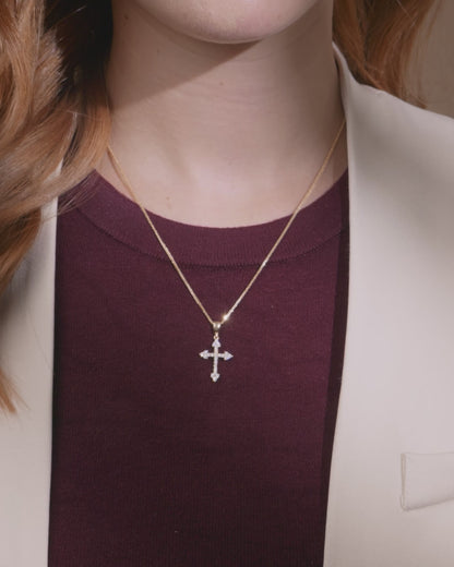 Yellow Gold Cross With Arrows Pendant Covered With Cubic Zirconia