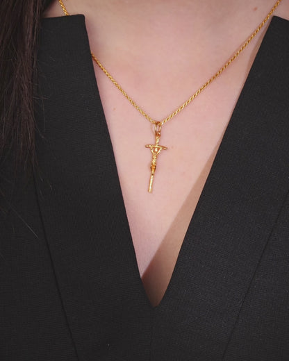 Gold Plated Papal Ferula Pendant Crucifix