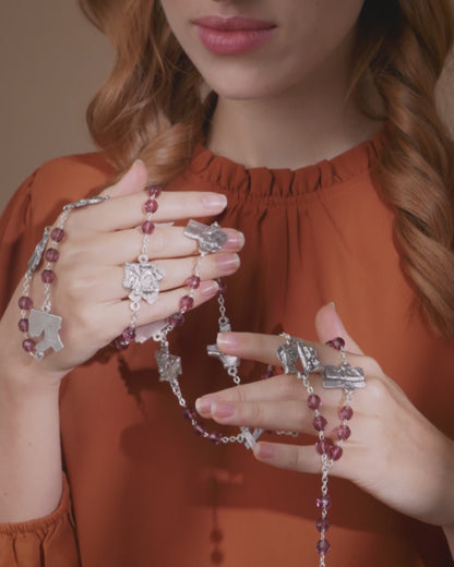 Chapelet du Chemin de Croix en perles de cristal facettées d'améthyste